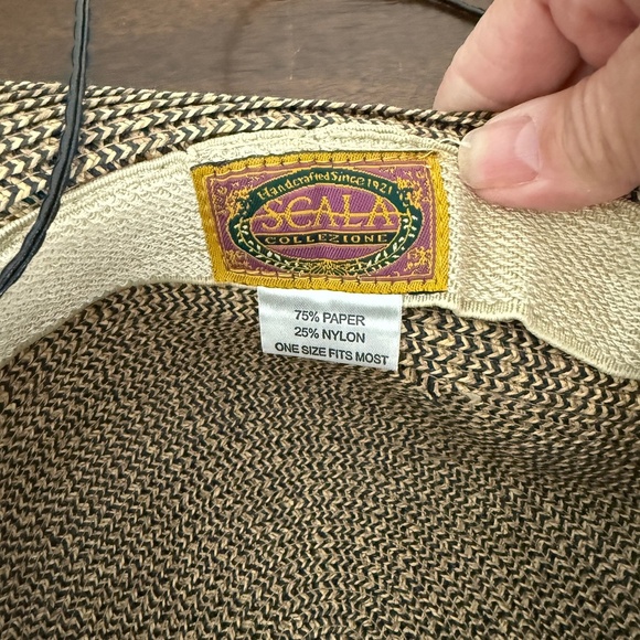 SCALA CLEO WOMENS 4” WIDE BRIM HAT CHIN CORD PAPER BRAID VEGAN LEATHER BAND - Picture 9 of 11